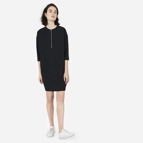 Everlane Japanese GoWeave Front-Zip 3/4 Sleeve Mini Dress in Black - Picture 3 of 13